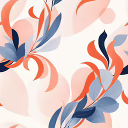 an orange, blue and white pattern with small plants