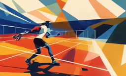 a painting of a man playing tennis