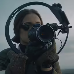 a woman with a camera taking a photo