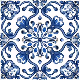 blue and white tiled designs with wavy leaves