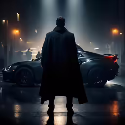 a person in dark clothing and a car