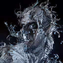 the evil man with spooky hair is posing for the camera