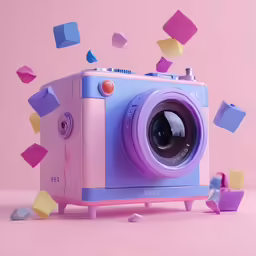 an image of a purple camera with a blue lens