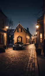 a car parked on the street near a house