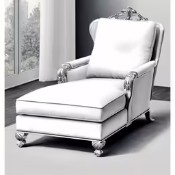 a white chair that is next to a window