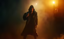 a man with hoodie on standing near street lights