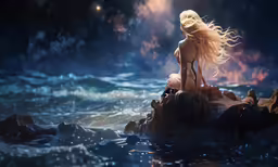 a woman standing on top of a rock near water