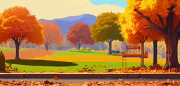 a scenic view of a golf course and trees,a scene with a tree and two street signs