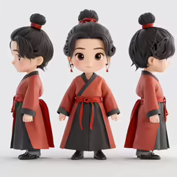 a little asian girl with four buns wearing the same outfit