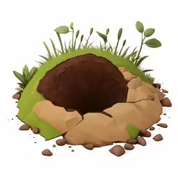 an animal hole in the ground is being eaten
