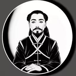 a drawing of a bearded man with long hair and long beard