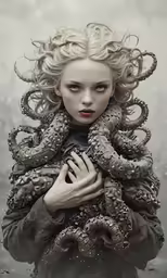 a digital rendering of a woman with an octopus on her back