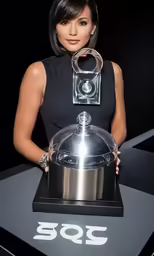 the actress shows off her award for best actress in a supporting role