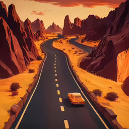 an animated scene shows a truck driving down the highway