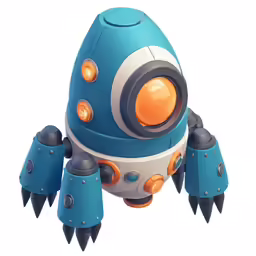 a blue toy with large spikes on the back