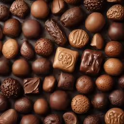 chocolate candies and nuts are arranged in an artistic fashion