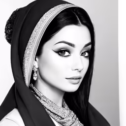 the woman wearing an veil has long black hair