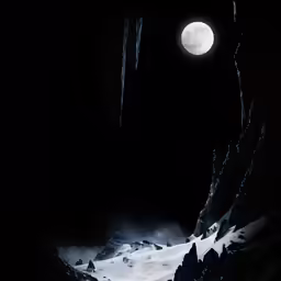 a full moon sitting in the middle of some ice