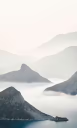 an island is covered with fog and foggy water