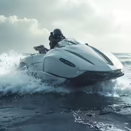 the man is riding on the boat out in the water