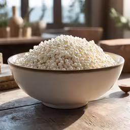 a bowl filled with popcorn on top of a table