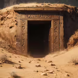 an old door in the middle of the desert