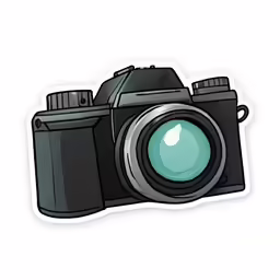 a camera sticker with green lenses