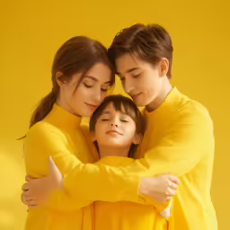 the couple is posing for a photo, but with the mother hugs him