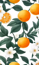 seamless orange and flower print on a white background