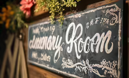 a wedding sign hanging on a wooden wall