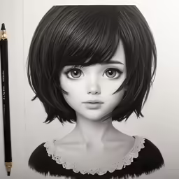 a drawing of a girl with bangs and eyes