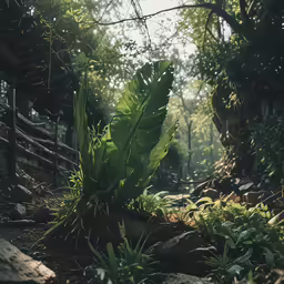 the woods and plants can be seen in this photo