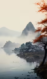 the landscape is made up of mountains and water
