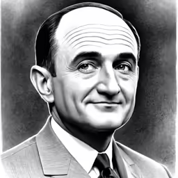 a pencil drawing of an older man with a suit and tie