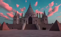 a very large building with turrets on it