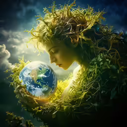 a girl holding the earth in her hands