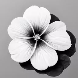 a black and white flower is in the middle of water