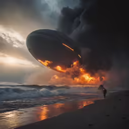people walking on the beach near large object