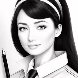 an artistic pencil drawing of a girl with ponytail