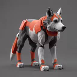a large animal with orange and white collars