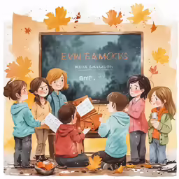 an image of children reading and singing to a teacher