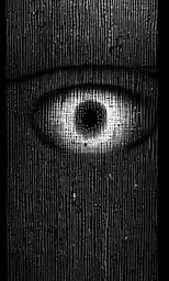 the iris of an eye appears to be looking as it is woven in fabric