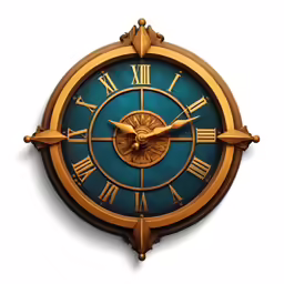 the large clock has roman numerals and gold accents