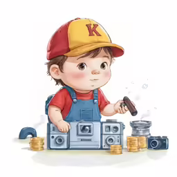 a cartoon style painting of a baby worker