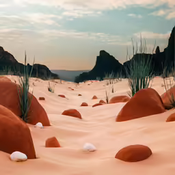 an artistic photograph of desert rocks and grass