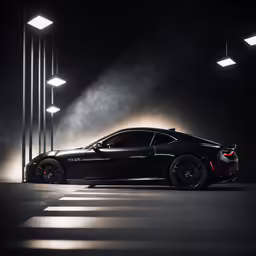 a car parked in a dimly lit garage