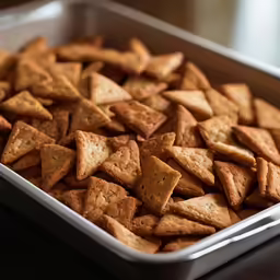 the crackers are in a metal pan