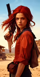 the woman is holding a gun in her hand