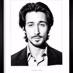 a man with long hair and beard in black framed picture