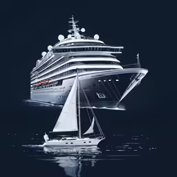 the ship is sailing in the ocean at night